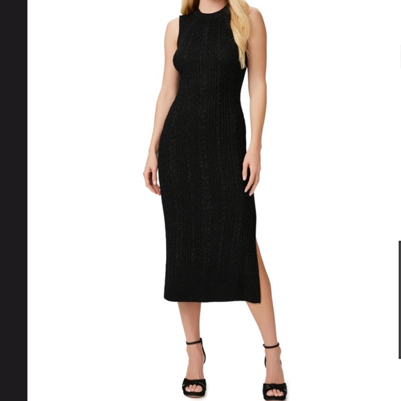 NWT CABLE-KNIT PAIGE Marium CABLE-KNIT Midi Sweater Dress BLACK SPARKLE 🖤✨ Med - Picture 2 of 16